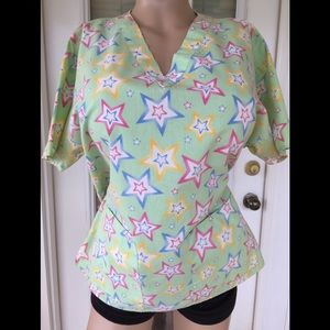 🎈👚Sz. Large Medical Scrub Top V-Neck, Stars ✨⭐️